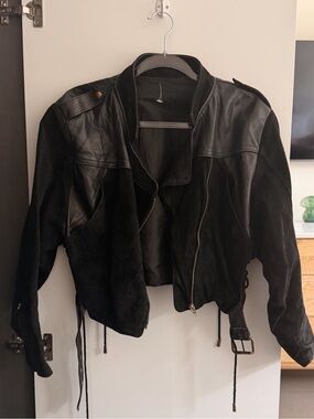 Vintage Black Women's Leather & Suede Zip-Front Jacket
